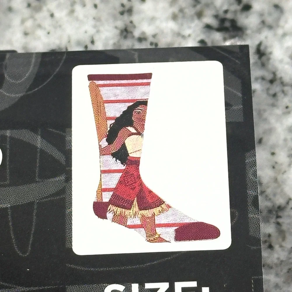 Disney Womens 9-13 Crew Socks Grey Moana Striped Tropical Voyager Princess movie